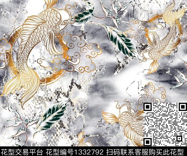 复古抽象男装潮牌数码印花华亿平台下载（图片编号: 1332792） - 瓦栏（Walan）