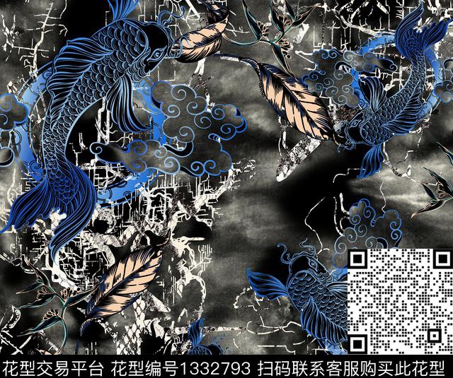 复古抽象男装潮牌数码印花华亿平台下载（图片编号: 1332793） - 瓦栏（Walan）