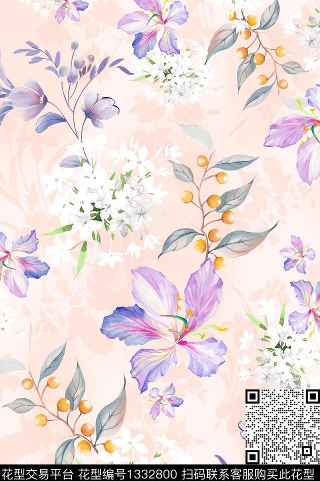 花卉雪纺小清新数码印花华亿平台下载（图片编号: 1332800） - 瓦栏（Walan）