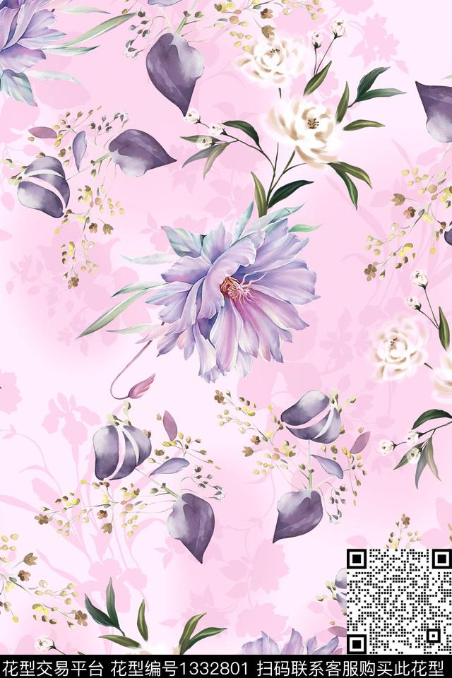 花卉雪纺小清新数码印花华亿平台下载（图片编号: 1332801） - 瓦栏（Walan）