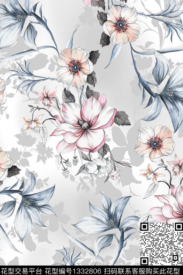 花卉雪纺小清新数码印花华亿平台下载（图片编号: 1332806） - 瓦栏（Walan）