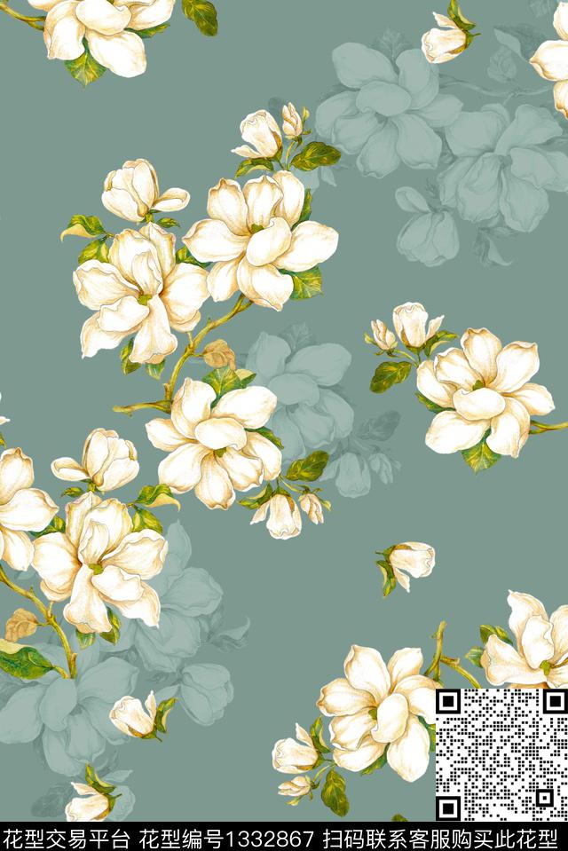 花卉大牌风休闲数码印花华亿平台下载（图片编号: 1332867） - 瓦栏（Walan）