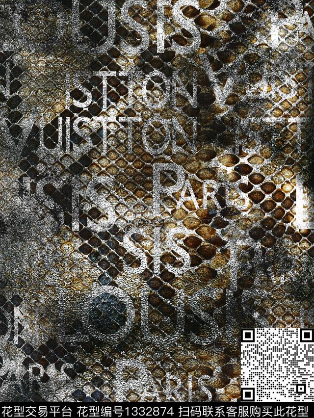 字母蛇纹肌理数码印花华亿平台下载（图片编号: 1332874） - 瓦栏（Walan）