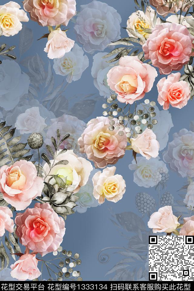 大花照片花卉枝叶数码印花华亿平台下载（图片编号: 1333134） - 瓦栏（Walan）