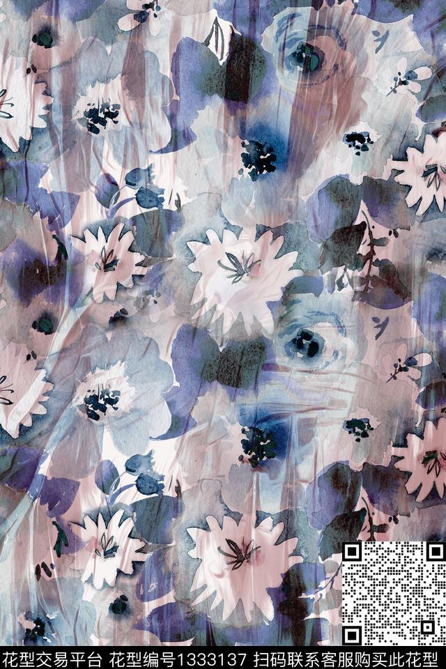 水彩肌理香云纱数码印花华亿平台下载（图片编号: 1333137） - 瓦栏（Walan）