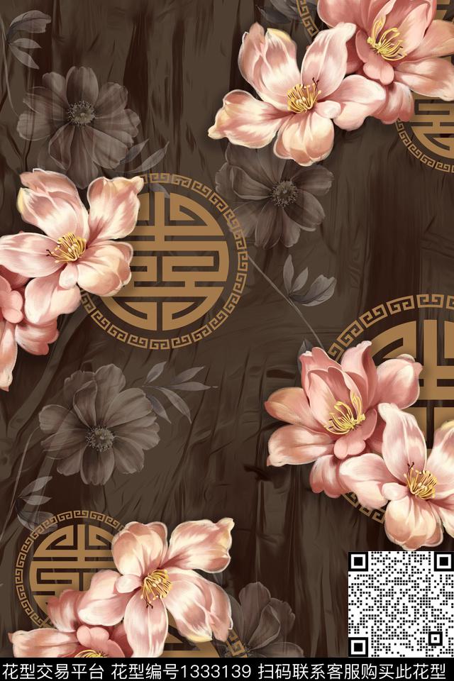 肌理香云纱花卉数码印花华亿平台下载（图片编号: 1333139） - 瓦栏（Walan）