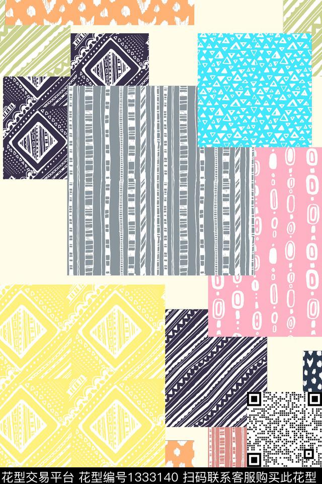 民族风大牌风混合拼接数码印花华亿平台下载（图片编号: 1333140） - 瓦栏（Walan）