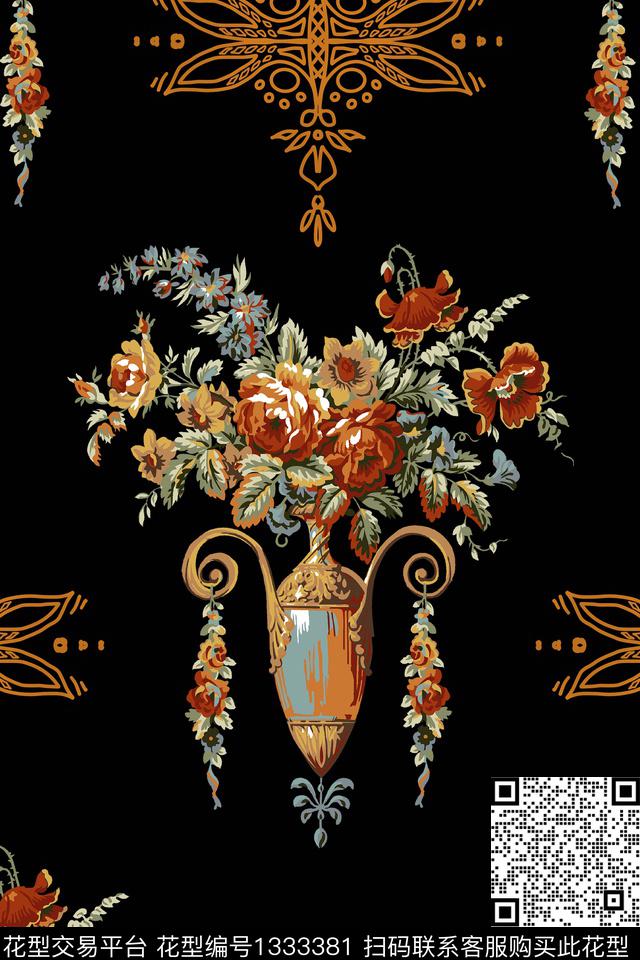 几何复古大牌风数码印花华亿平台下载（图片编号: 1333381） - 瓦栏（Walan）