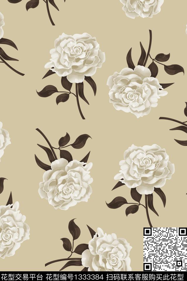 复古花卉手绘数码印花华亿平台下载（图片编号: 1333384） - 瓦栏（Walan）