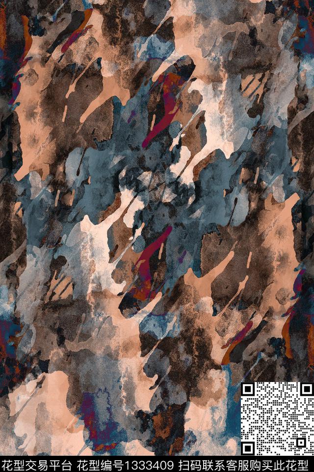 肌理复古抽象男装数码印花华亿平台下载（图片编号: 1333409） - 瓦栏（Walan）