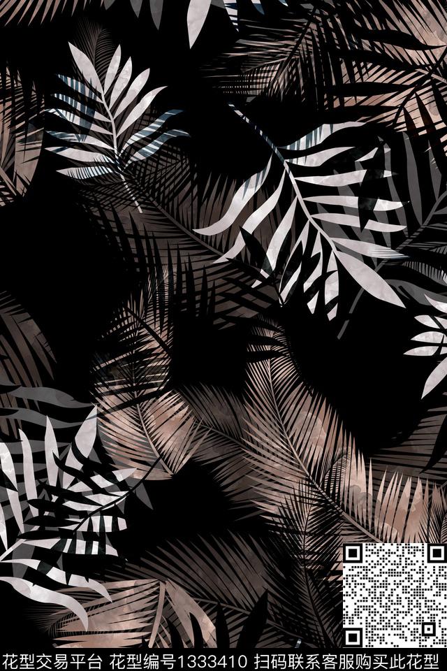大牌风艺术绿植树叶数码印花华亿平台下载（图片编号: 1333410） - 瓦栏（Walan）