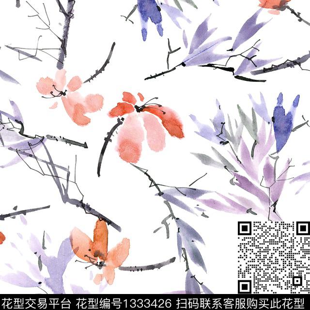 水彩花卉中国风小清新传统印花华亿平台下载（图片编号: 1333426） - 瓦栏（Walan）
