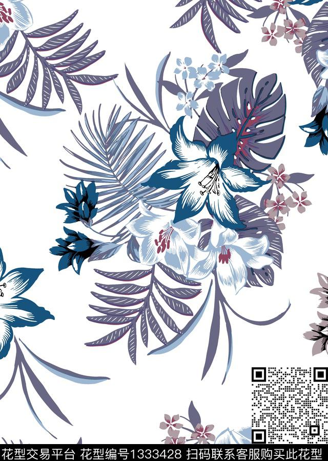 复古百合清新叶子传统印花华亿平台下载（图片编号: 1333428） - 瓦栏（Walan）