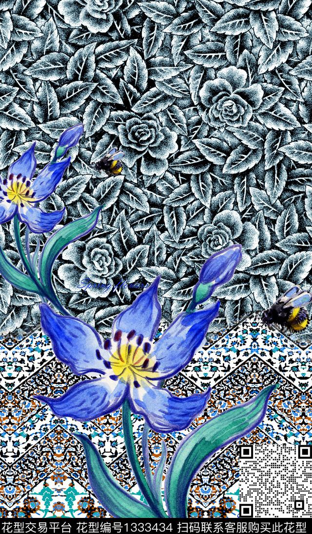 定位花几何民族风数码印花华亿平台下载（图片编号: 1333434） - 瓦栏（Walan）