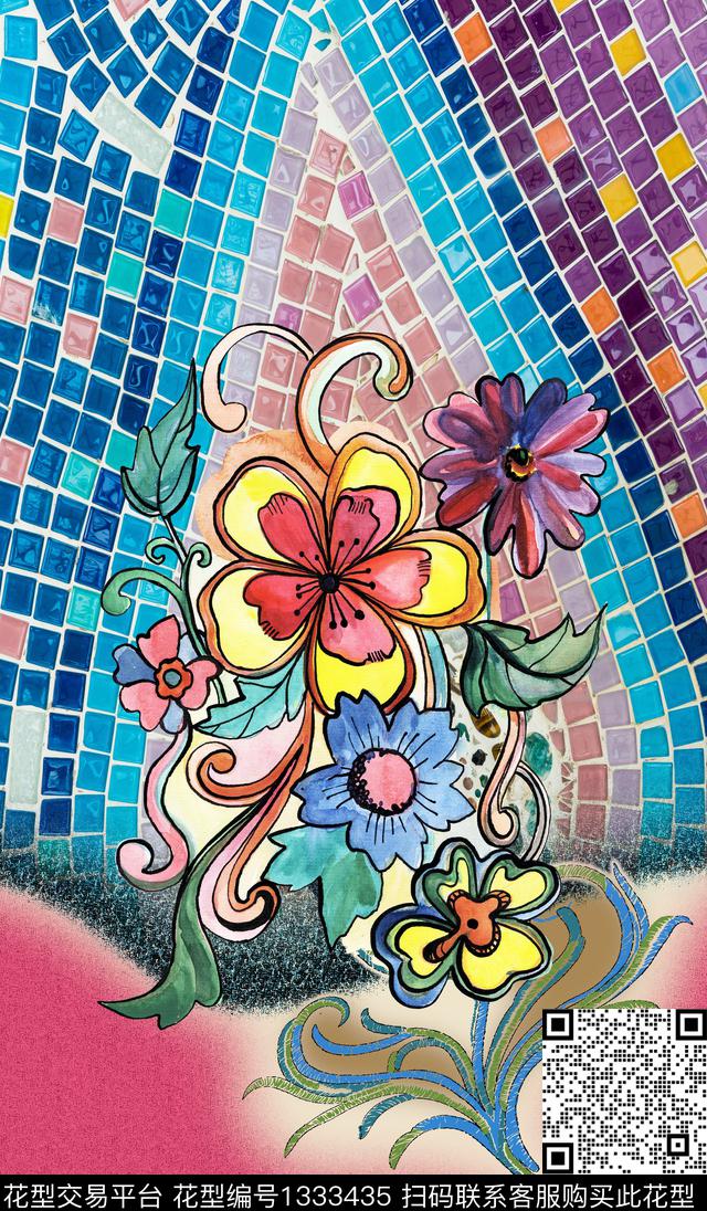 定位花几何民族风数码印花华亿平台下载（图片编号: 1333435） - 瓦栏（Walan）