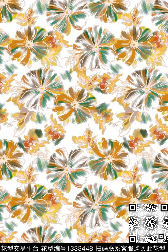 抽象花卉大牌风休闲数码印花华亿平台下载（图片编号: 1333448） - 瓦栏（Walan）
