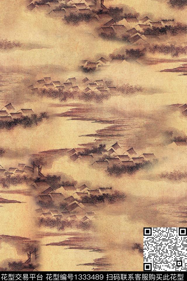 国画中国风山水古朴房屋数码印花华亿平台下载（图片编号: 1333489） - 瓦栏（Walan）
