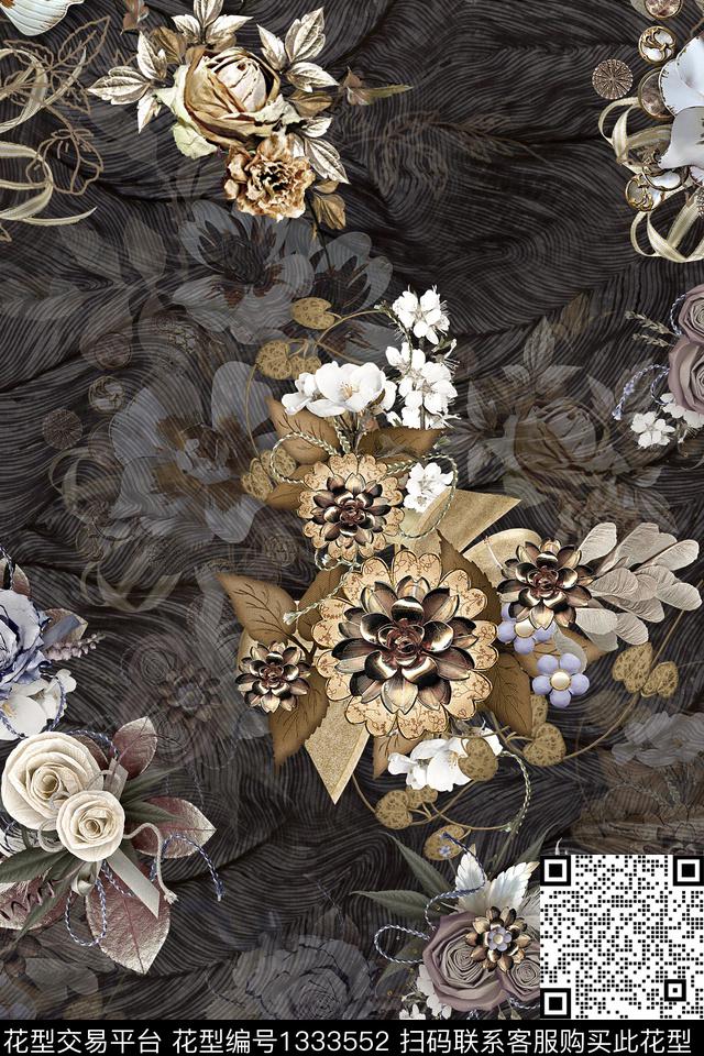 香云纱中老年复古数码印花华亿平台下载（图片编号: 1333552） - 瓦栏（Walan）