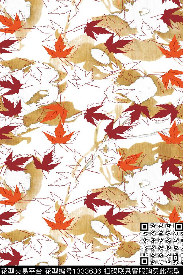 线条抽象绿植树叶数码印花华亿平台下载（图片编号: 1333636） - 瓦栏（Walan）