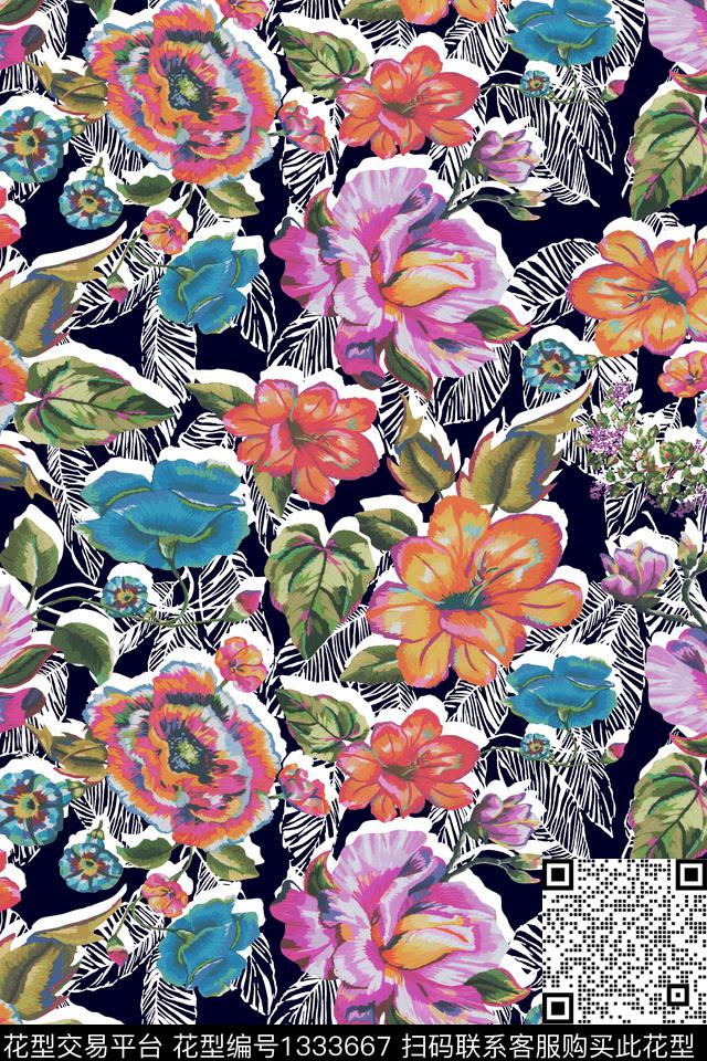 绿植树叶纹理年轻女性数码印花华亿平台下载（图片编号: 1333667） - 瓦栏（Walan）