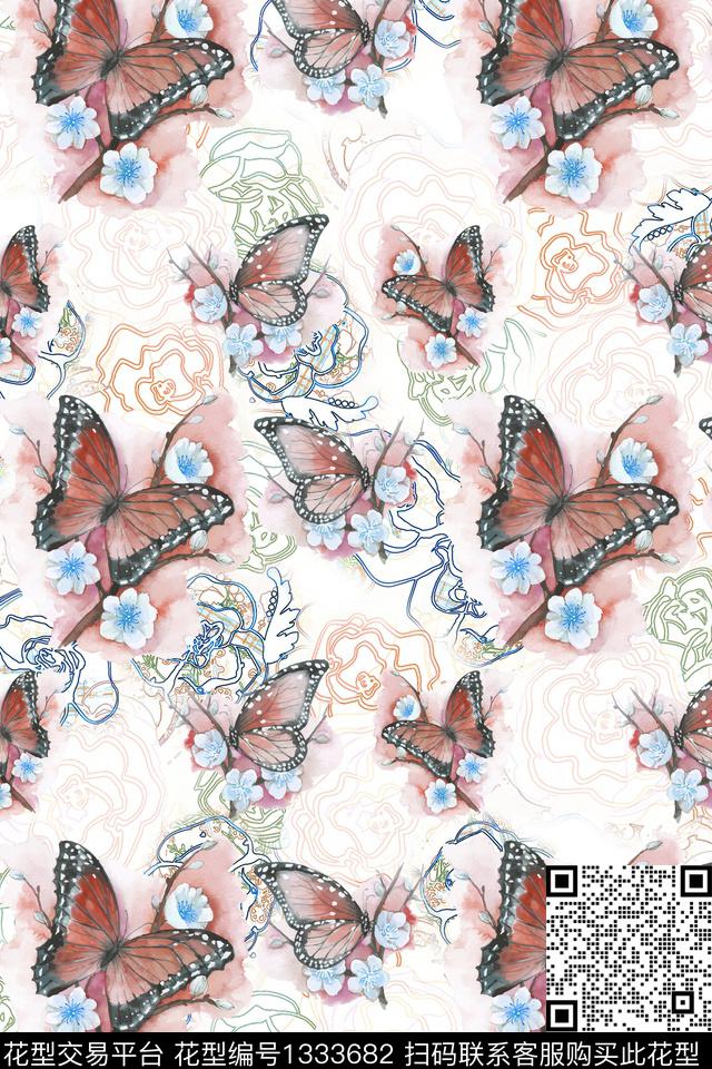 花卉蝴蝶豹纹绿植树叶数码印花华亿平台下载（图片编号: 1333682） - 瓦栏（Walan）