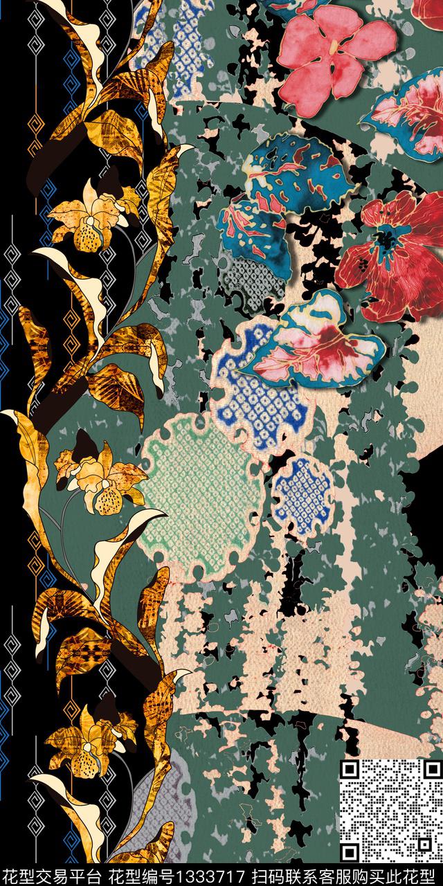 定位花手绘中国风数码印花华亿平台下载（图片编号: 1333717） - 瓦栏（Walan）