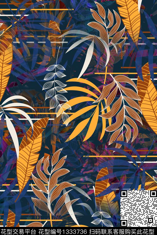 绿植树叶热带华亿平台夏日数码印花华亿平台下载（图片编号: 1333736） - 瓦栏（Walan）