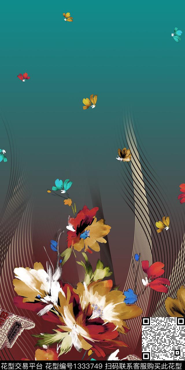 定位花抽象花卉中老年传统印花华亿平台下载（图片编号: 1333749） - 瓦栏（Walan）