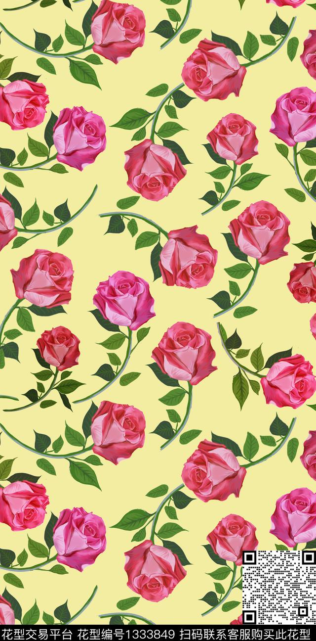 连衣裙玫瑰花数码印花华亿平台下载（图片编号: 1333849） - 瓦栏（Walan）