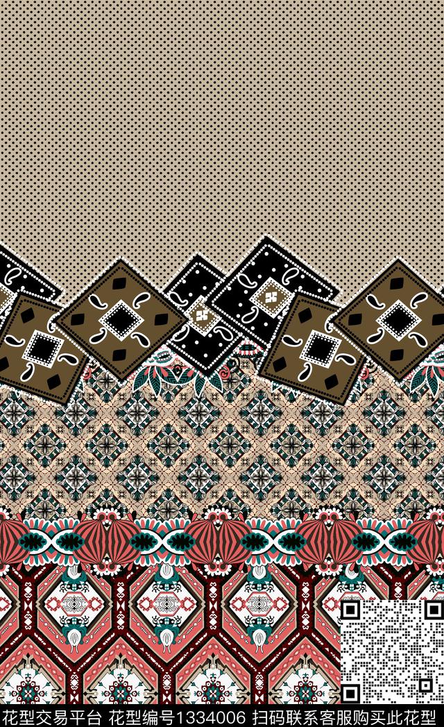 定位花民族花卉几何数码印花华亿平台下载（图片编号: 1334006） - 瓦栏（Walan）