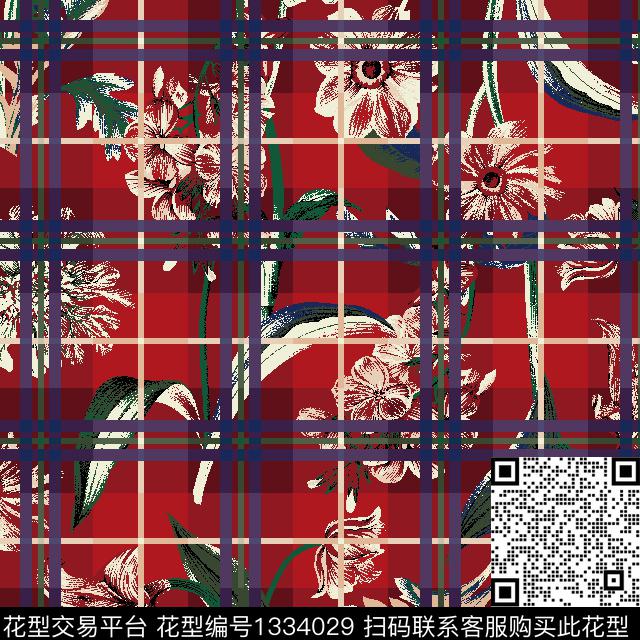 几何花卉趋势华亿平台格子传统印花华亿平台下载（图片编号: 1334029） - 瓦栏（Walan）