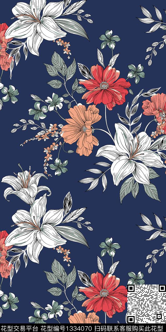 花卉大牌风小碎花传统印花华亿平台下载（图片编号: 1334070） - 瓦栏（Walan）