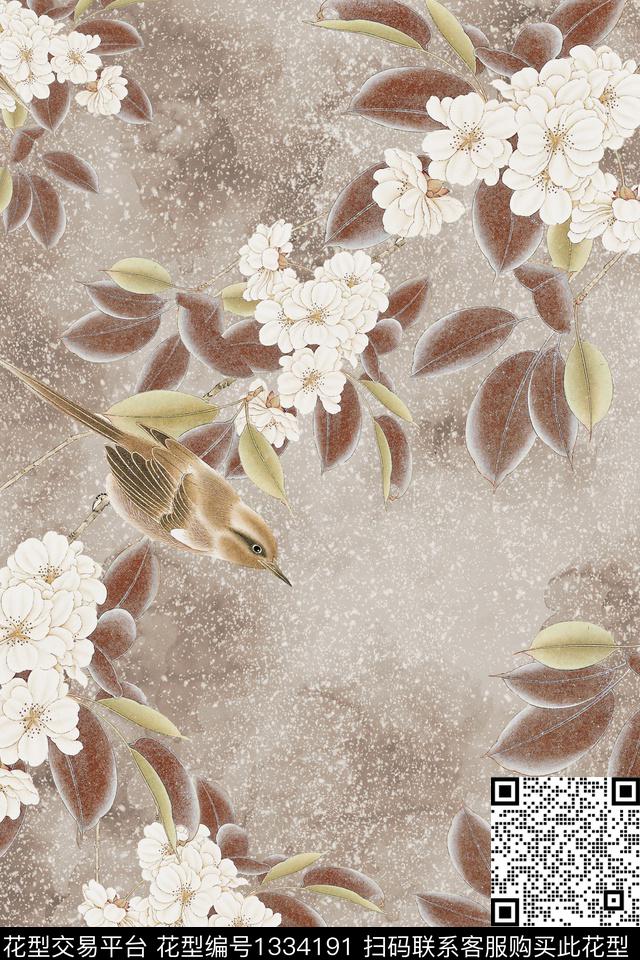 绿植树叶香云纱中国风数码印花华亿平台下载（图片编号: 1334191） - 瓦栏（Walan）