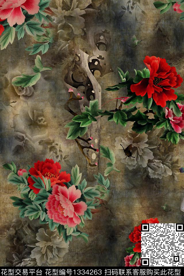 香云纱中老年中国风数码印花华亿平台下载（图片编号: 1334263） - 瓦栏（Walan）