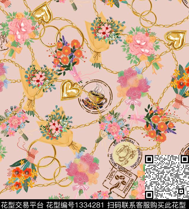 链条花卉休闲数码印花华亿平台下载（图片编号: 1334281） - 瓦栏（Walan）