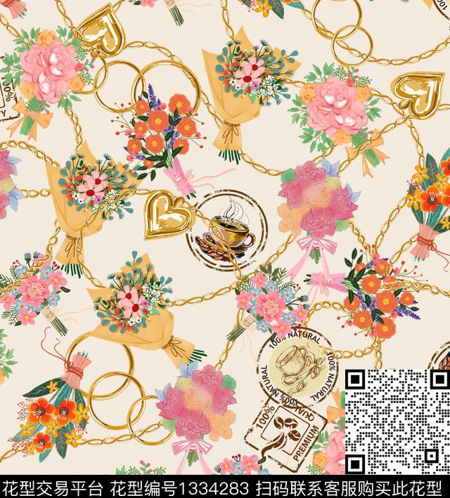 链条花卉少女数码印花华亿平台下载（图片编号: 1334283） - 瓦栏（Walan）