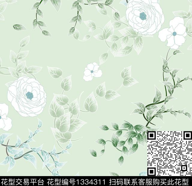 清爽底花卉花卉休闲传统印花华亿平台下载（图片编号: 1334311） - 瓦栏（Walan）