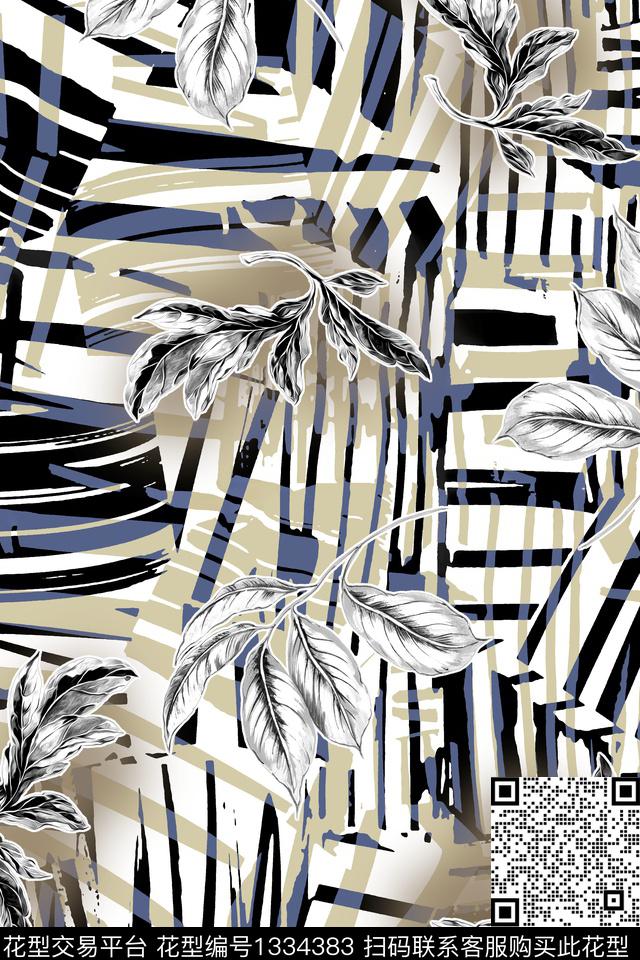 绿植树叶几何男装数码印花华亿平台下载（图片编号: 1334383） - 瓦栏（Walan）