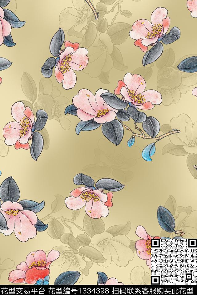 旗袍植物小碎花数码印花华亿平台下载（图片编号: 1334398） - 瓦栏（Walan）