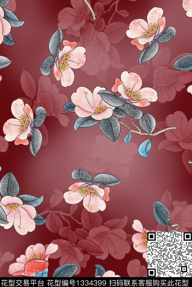 旗袍植物小碎花数码印花华亿平台下载（图片编号: 1334399） - 瓦栏（Walan）