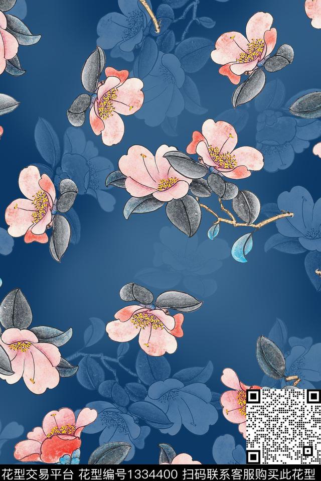 旗袍植物小碎花数码印花华亿平台下载（图片编号: 1334400） - 瓦栏（Walan）