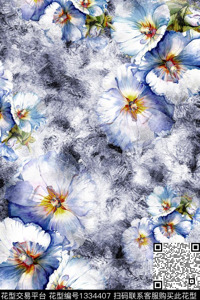 肌理抽象花卉花卉数码印花华亿平台下载（图片编号: 1334407） - 瓦栏（Walan）
