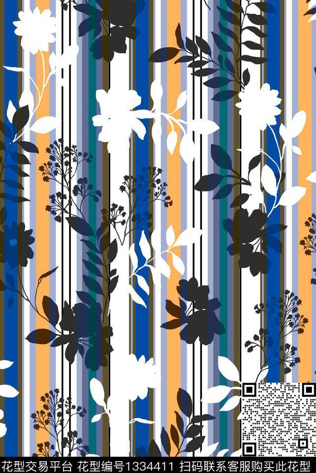 花卉休闲条纹数码印花华亿平台下载（图片编号: 1334411） - 瓦栏（Walan）