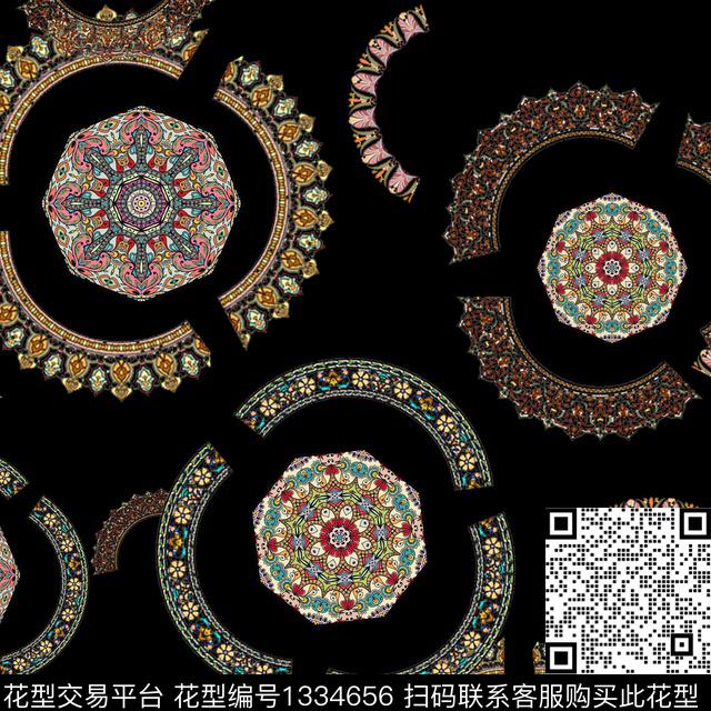 民族花卉传统纹样圆形数码印花华亿平台下载（图片编号: 1334656） - 瓦栏（Walan）