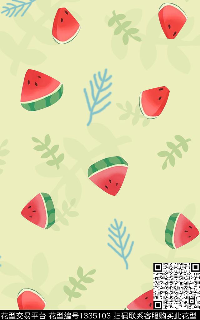 简约时尚西瓜数码印花华亿平台下载（图片编号: 1335103） - 瓦栏（Walan）