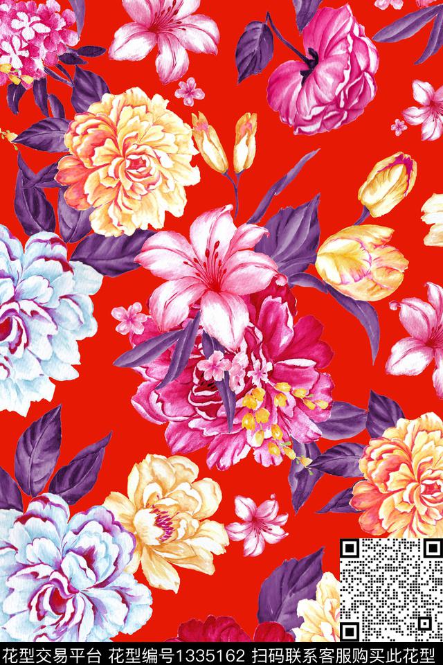 水彩复古清爽底花卉数码印花华亿平台下载（图片编号: 1335162） - 瓦栏（Walan）