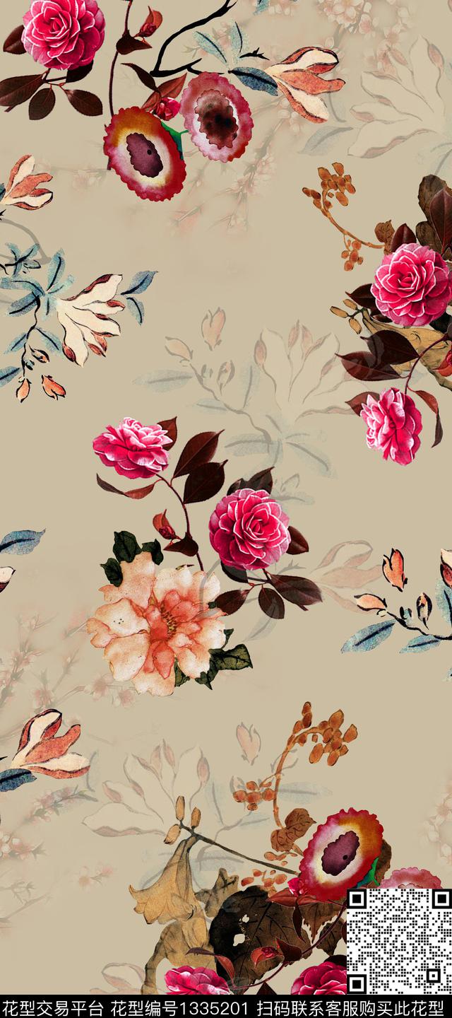 旗袍香云纱中国风数码印花华亿平台下载（图片编号: 1335201） - 瓦栏（Walan）