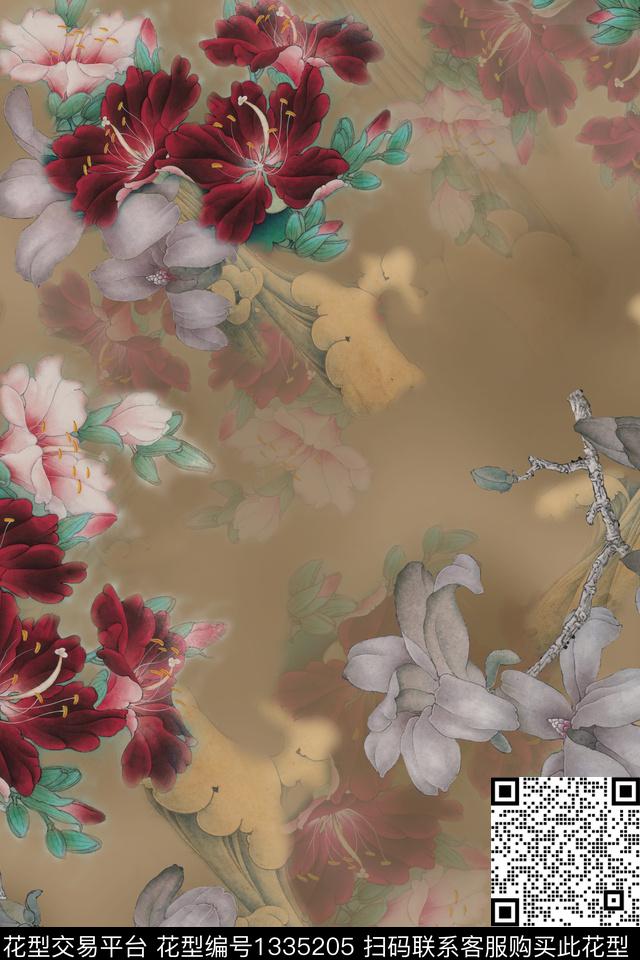 旗袍香云纱中国风数码印花华亿平台下载（图片编号: 1335205） - 瓦栏（Walan）