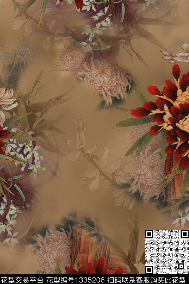 旗袍香云纱中国风数码印花华亿平台下载（图片编号: 1335206） - 瓦栏（Walan）