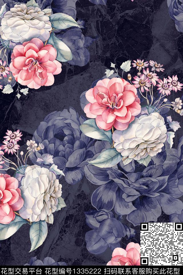 水彩肌理花卉数码印花华亿平台下载（图片编号: 1335222） - 瓦栏（Walan）